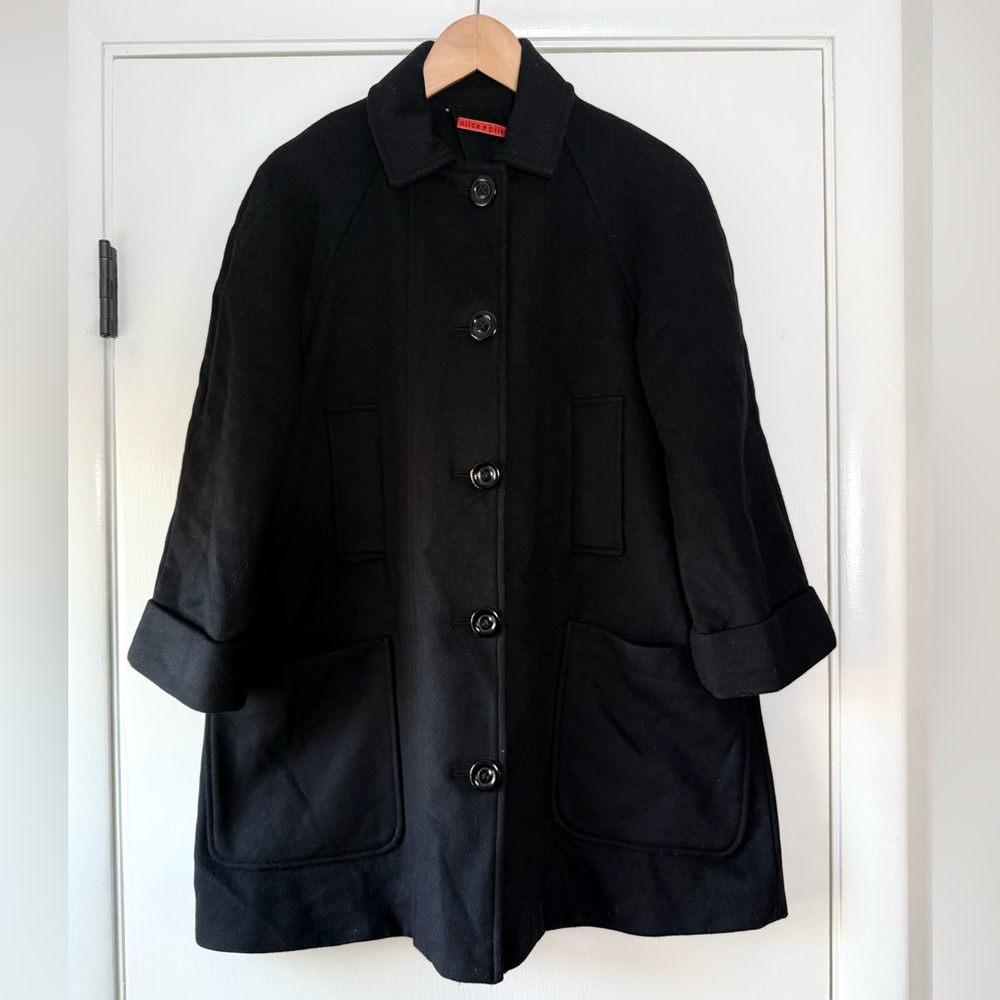 Alice + Olivia Wool Cashmere A-line Coat Black Preppy Modern Classic Tailored